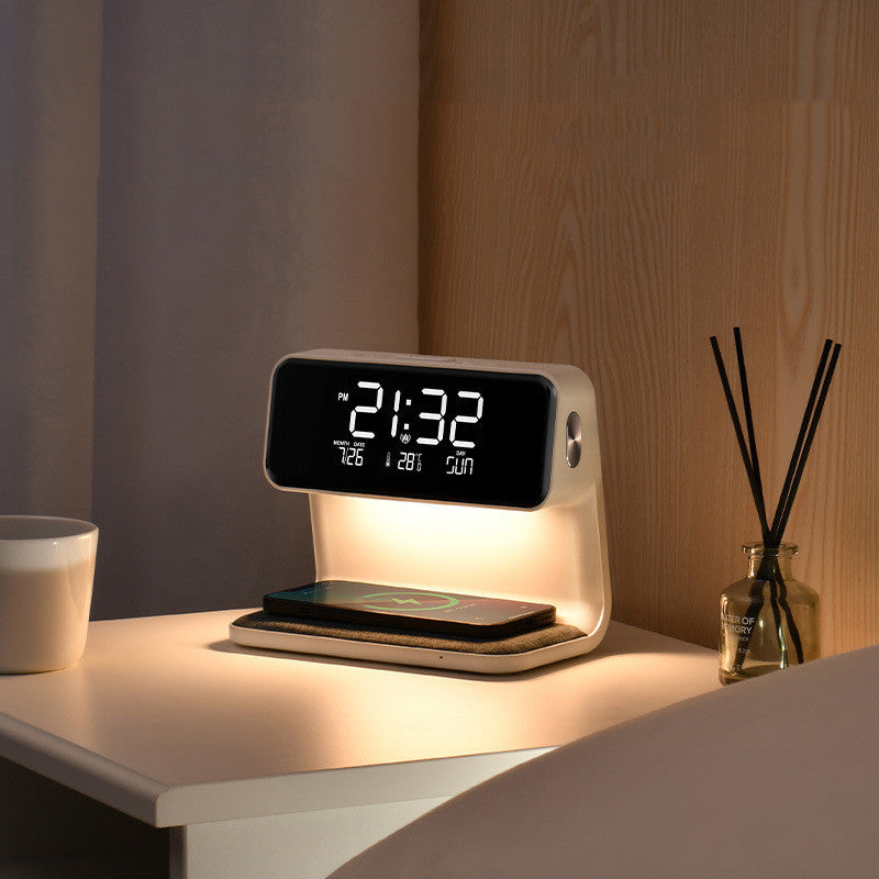 Wireless Phone Charger & Alarm Clock 3 In 1 Bedside Lamp Wireless Charging LCD Screen