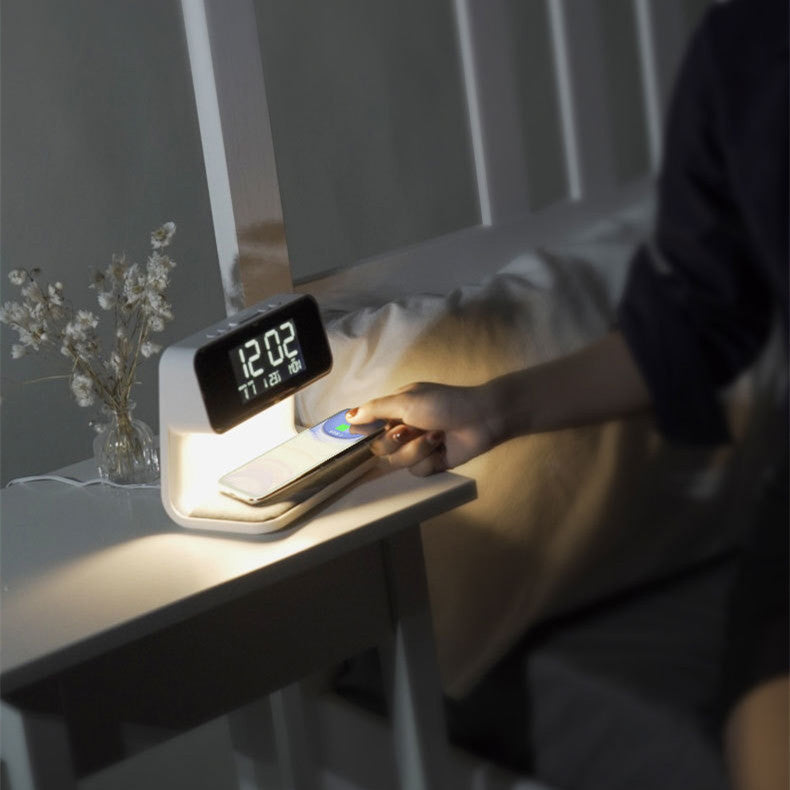 Wireless Phone Charger & Alarm Clock 3 In 1 Bedside Lamp Wireless Charging LCD Screen
