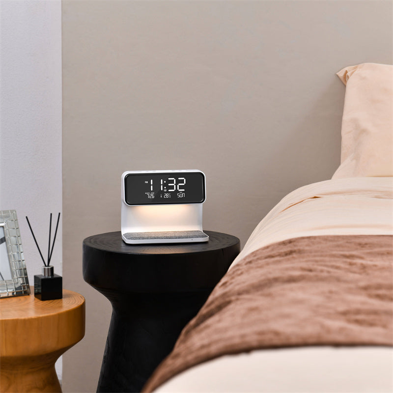 Wireless Phone Charger & Alarm Clock 3 In 1 Bedside Lamp Wireless Charging LCD Screen