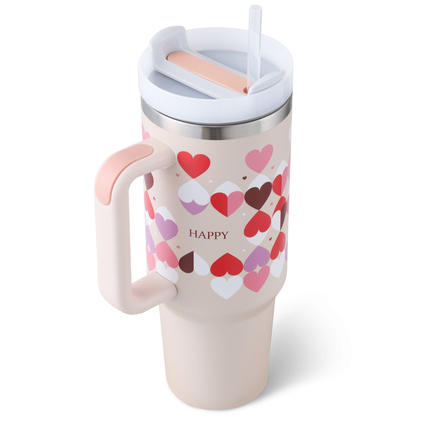 Stainless Steel Spill Proof Vacuum Coffee Cup 40 Oz Tumbler With Handle Straw Insulated, Tumbler With Lid Tapered Mug Gifts For Valentine Lover Suitable For Car Gym Office Travel