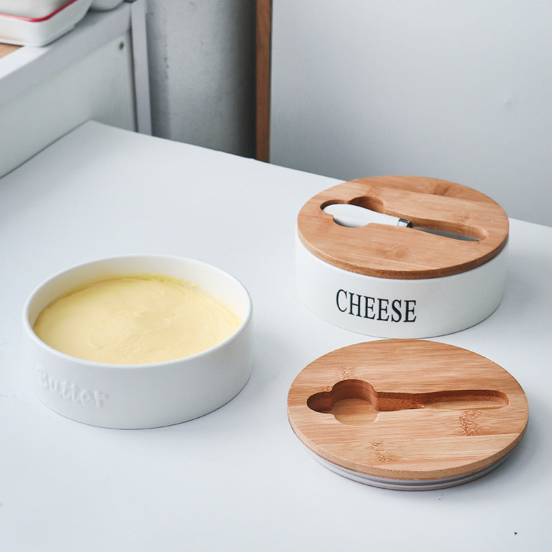 Large Ceramic Butter Dish Set Western Style Butter Box With Knife