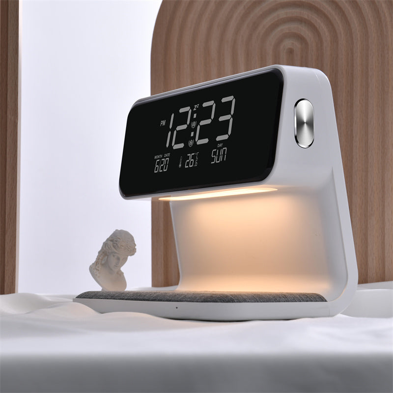 Wireless Phone Charger & Alarm Clock 3 In 1 Bedside Lamp Wireless Charging LCD Screen