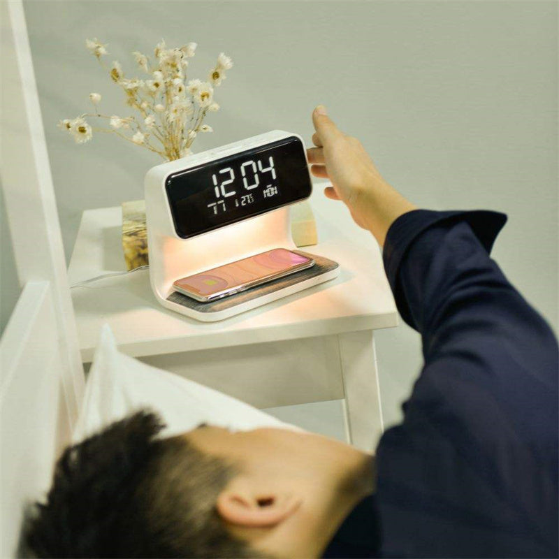 Wireless Phone Charger & Alarm Clock 3 In 1 Bedside Lamp Wireless Charging LCD Screen