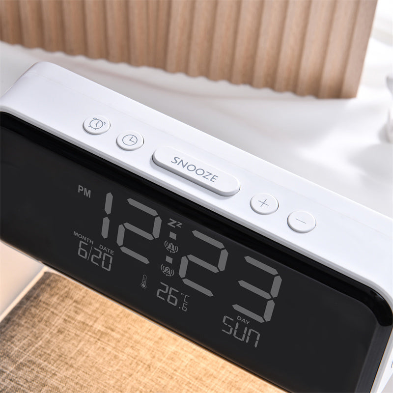 Wireless Phone Charger & Alarm Clock 3 In 1 Bedside Lamp Wireless Charging LCD Screen