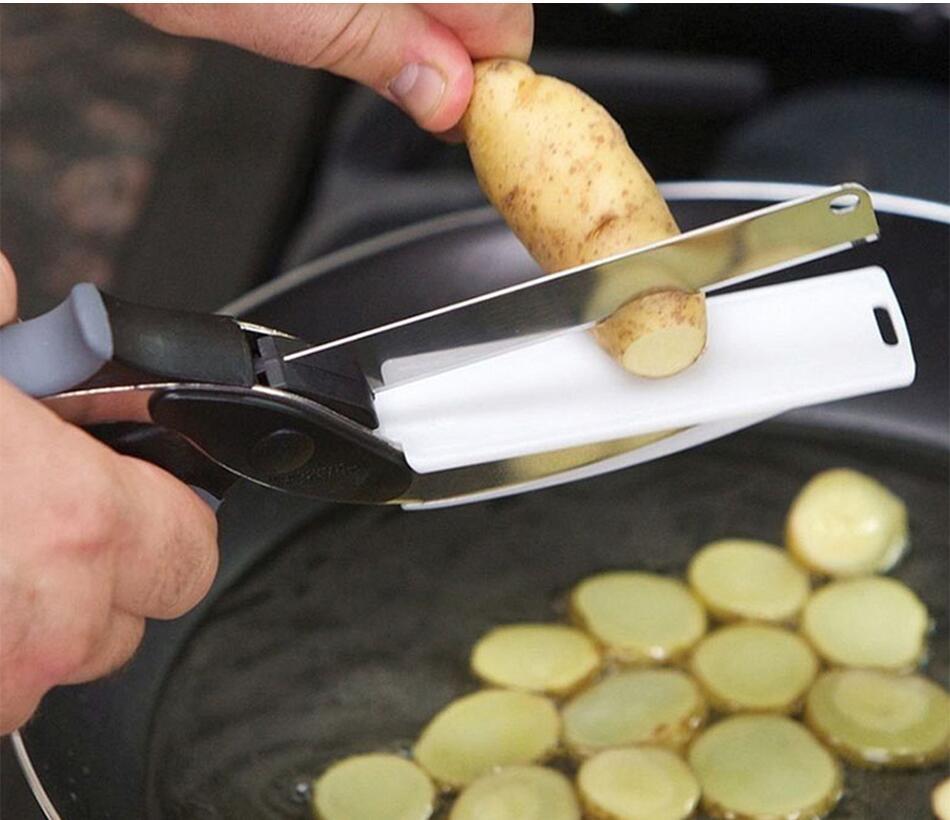 2 in 1 Stainless Steel Slicer Kitchen Knife Shears Vegetable