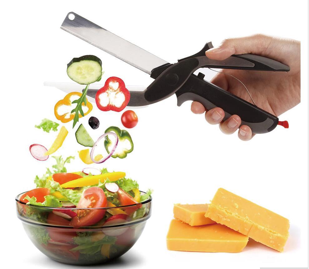 2 in 1 Stainless Steel Slicer Kitchen Knife Shears Vegetable