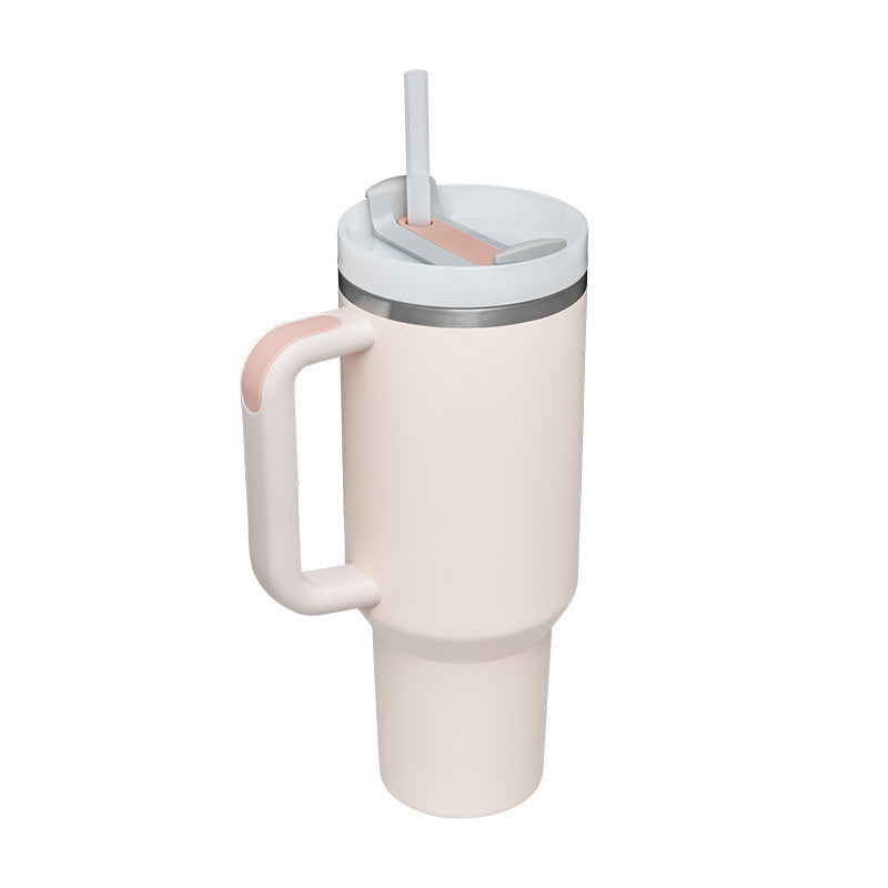 Stainless Steel Spill Proof Vacuum Coffee Cup 40 Oz Tumbler With Handle Straw Insulated, Tumbler With Lid Tapered Mug Gifts For Valentine Lover Suitable For Car Gym Office Travel