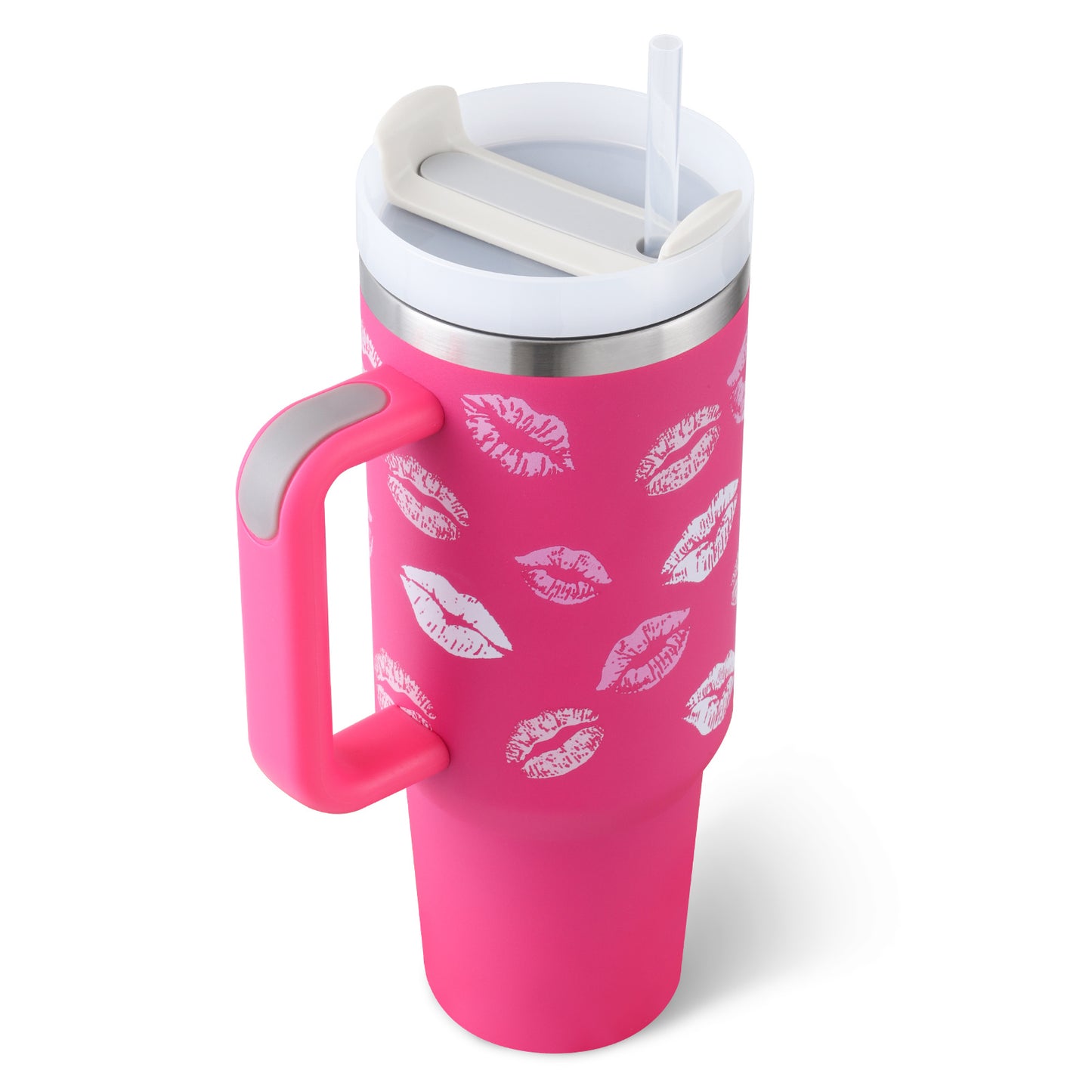 Stainless Steel Spill Proof Vacuum Coffee Cup 40 Oz Tumbler With Handle Straw Insulated, Tumbler With Lid Tapered Mug Gifts For Valentine Lover Suitable For Car Gym Office Travel