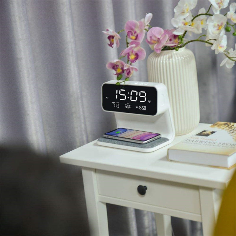 Wireless Phone Charger & Alarm Clock 3 In 1 Bedside Lamp Wireless Charging LCD Screen