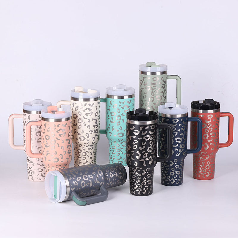 Stainless Steel Spill Proof Vacuum Coffee Cup 40 Oz Tumbler With Handle Straw Insulated, Tumbler With Lid Tapered Mug Gifts For Valentine Lover Suitable For Car Gym Office Travel