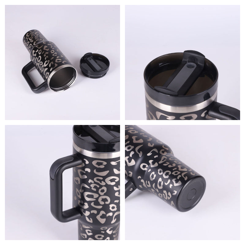 Stainless Steel Spill Proof Vacuum Coffee Cup 40 Oz Tumbler With Handle Straw Insulated, Tumbler With Lid Tapered Mug Gifts For Valentine Lover Suitable For Car Gym Office Travel