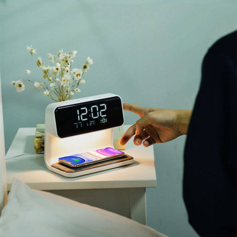 Wireless Phone Charger & Alarm Clock 3 In 1 Bedside Lamp Wireless Charging LCD Screen