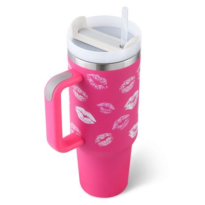 Stainless Steel Spill Proof Vacuum Coffee Cup 40 Oz Tumbler With Handle Straw Insulated, Tumbler With Lid Tapered Mug Gifts For Valentine Lover Suitable For Car Gym Office Travel