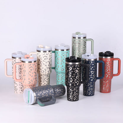 Stainless Steel Spill Proof Vacuum Coffee Cup 40 Oz Tumbler With Handle Straw Insulated, Tumbler With Lid Tapered Mug Gifts For Valentine Lover Suitable For Car Gym Office Travel